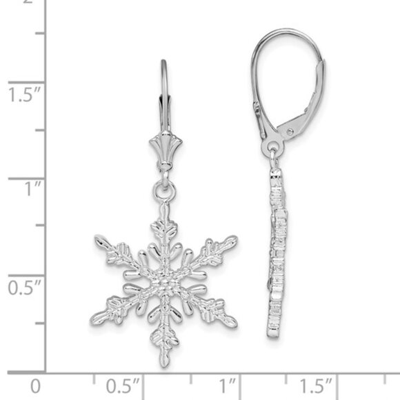 925 Sterling Silver RH plated Winter Snowflake Leverback Dangle Drop Earrings - Picture 6 of 8
